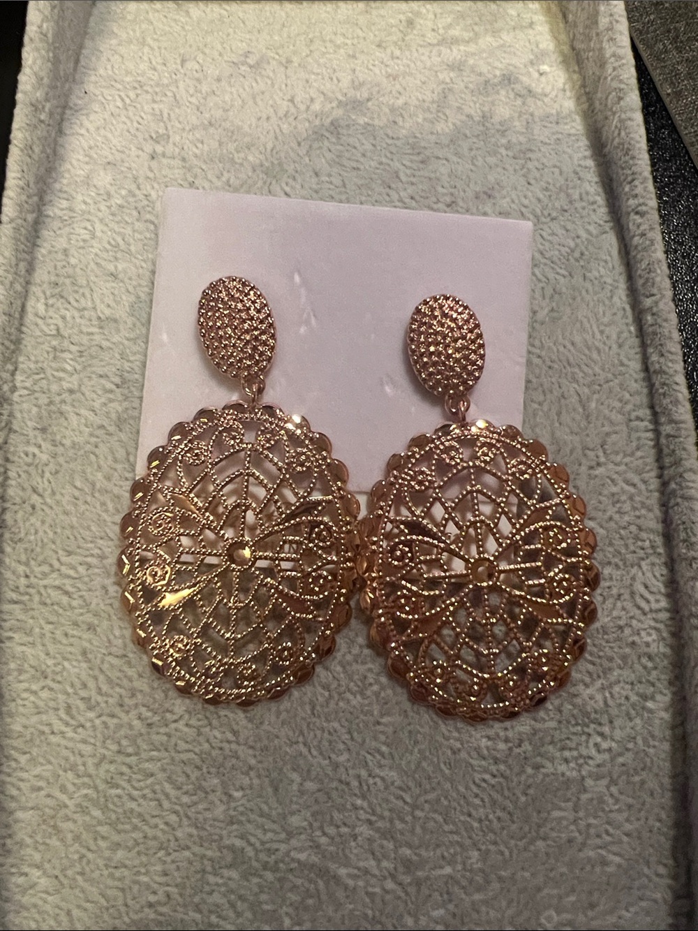 Rose Gold Filigree Oval Drop Earrings - Women Jewelry